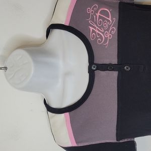 Harley Davidson Embroidered Gray Pink Black Biker T-shirt